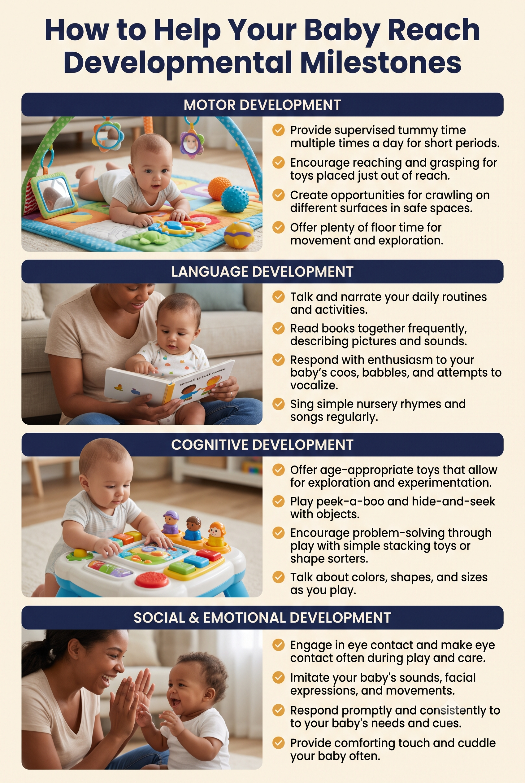 Evidence-based activities to support baby developmental milestones across four domains